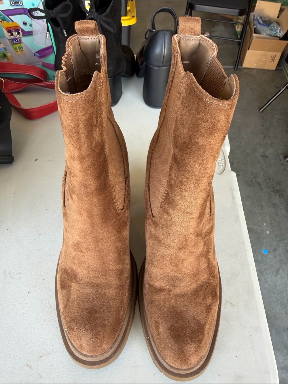 Nine West Tan Suede Chelsea Ankle Boots